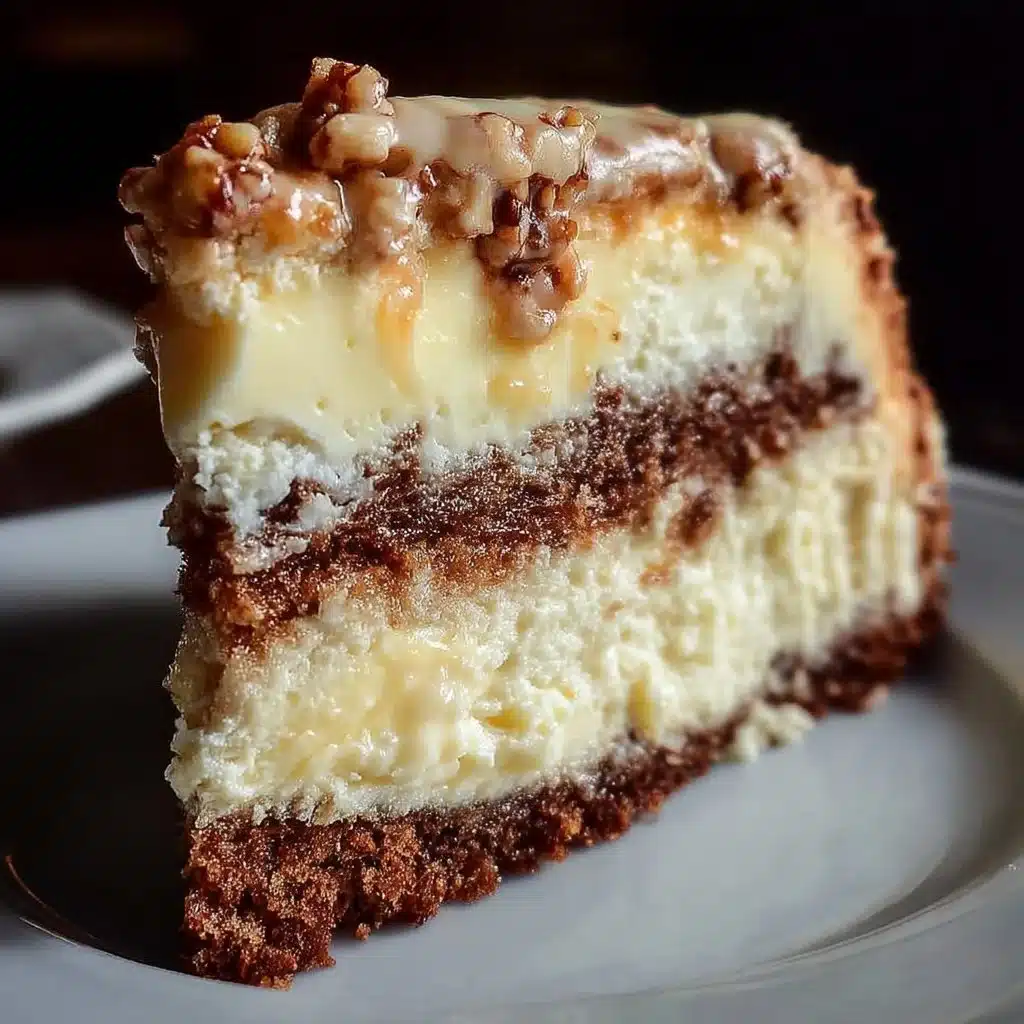 White German Chocolate Cake with Cheesecake Center, layered and delicious dessert