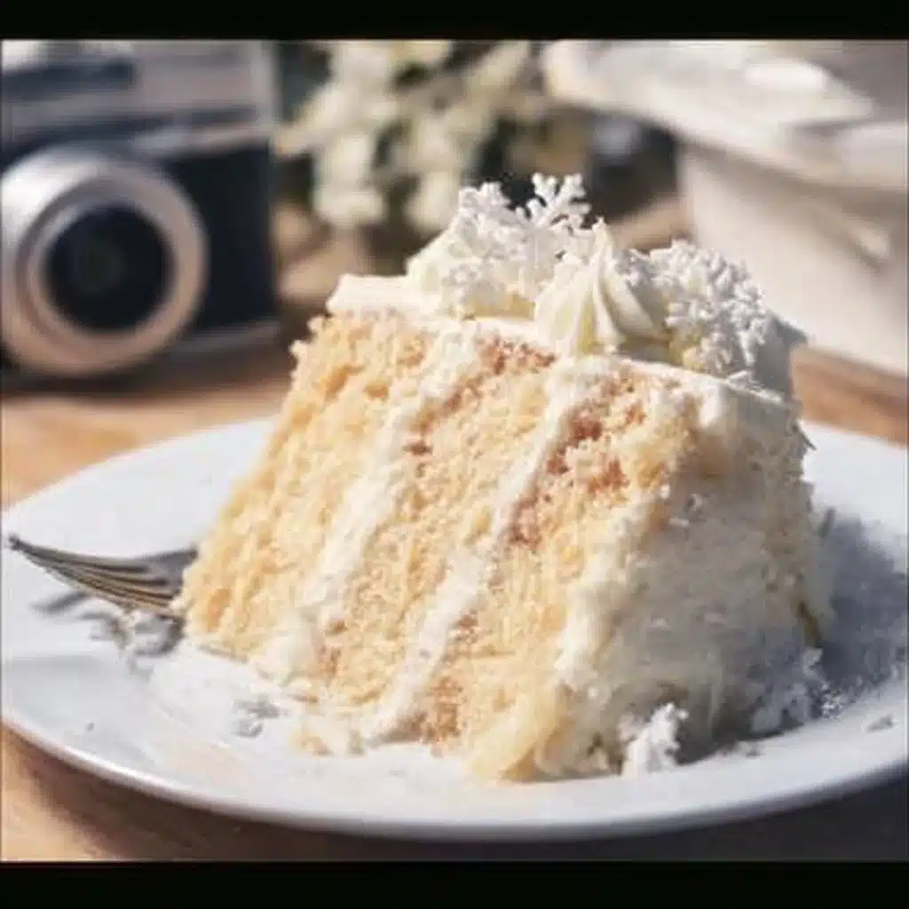 Winter Wonderland White Chocolate Cake with festive decorations and creamy layers