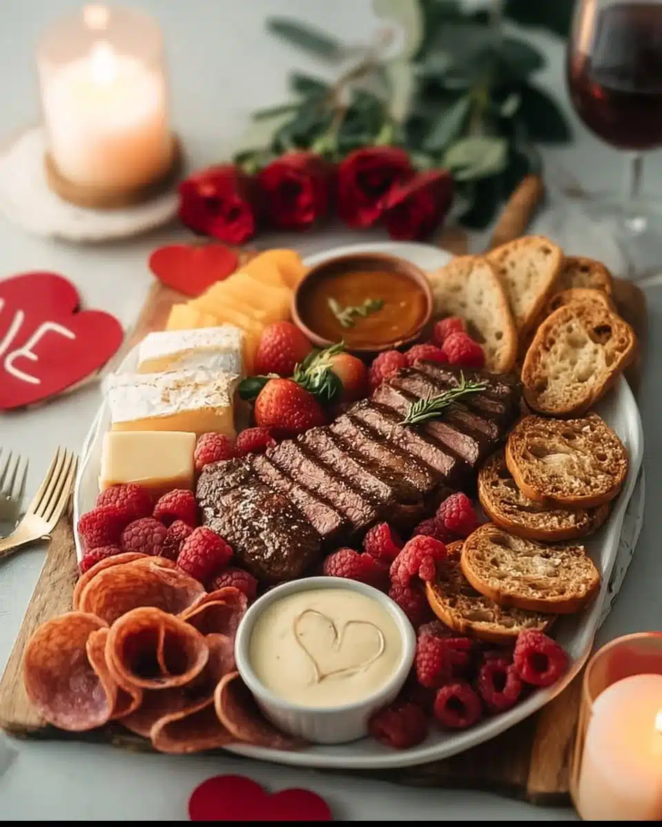 Romantic Valentine’s Day dinner setup with candles and elegant table setting