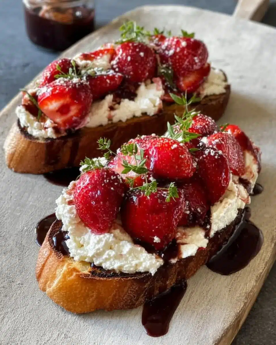 Balsamic Strawberry with Creamy Goat and Mascarpone Cheese Toast