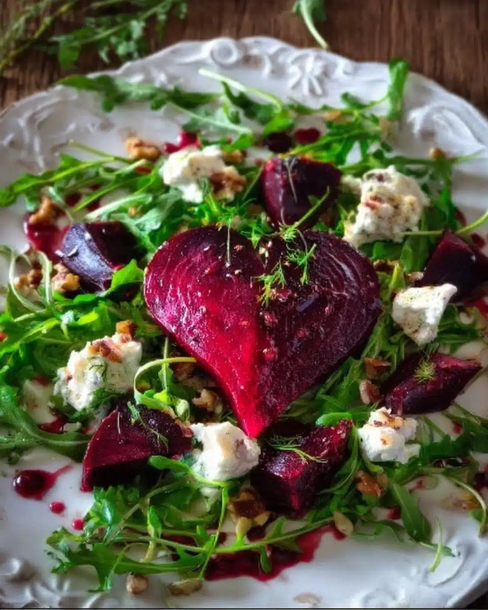 Beet Heart Salad with Goat Cheese - colorful and healthy dish