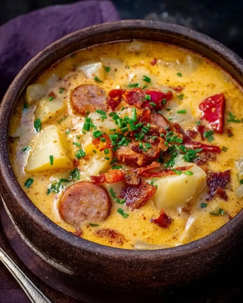 Bowl of flavorful Cajun Potato Soup with herbs and spices