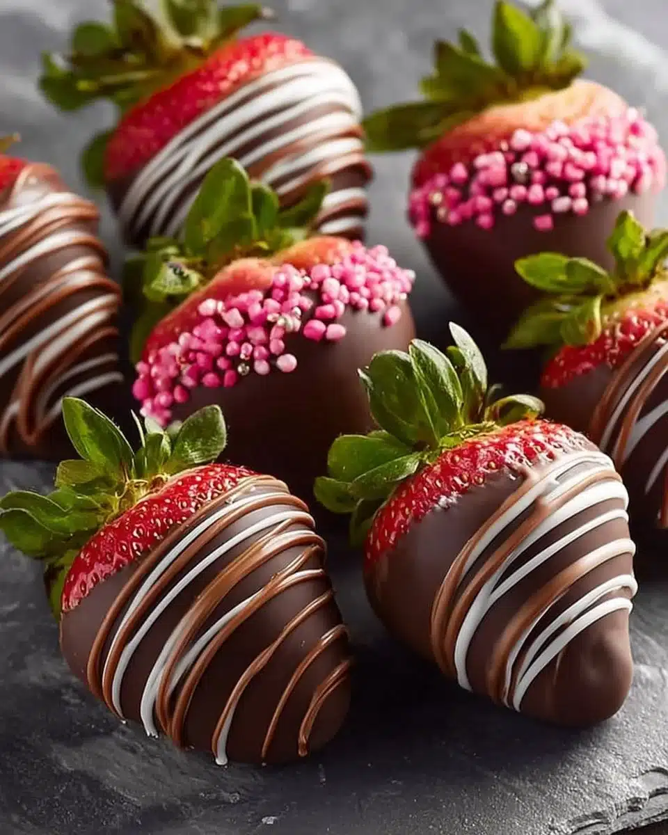 Delicious chocolate covered strawberries arranged on a plate
