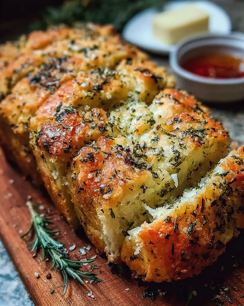Freshly baked Garlic Parmesan Bread with herbs, perfect for any meal.