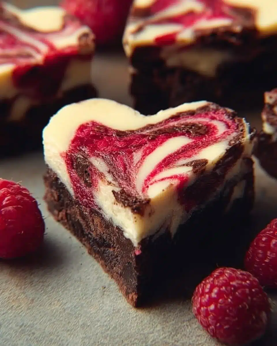 Heart Shaped Brownies with Raspberry Swirl & Cheesecake