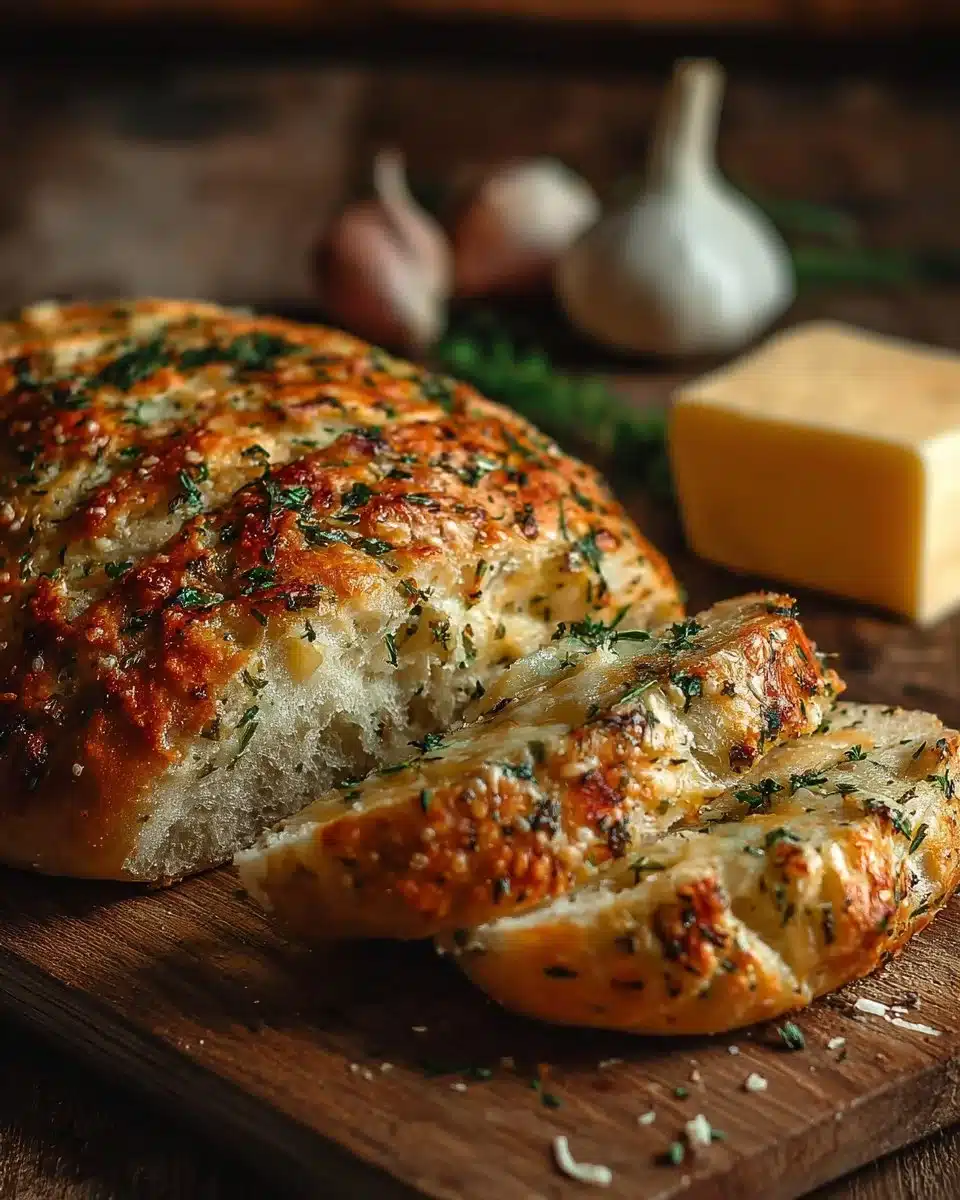 Freshly baked Italian Herbs and Cheese Bread with aromatic herbs and cheese