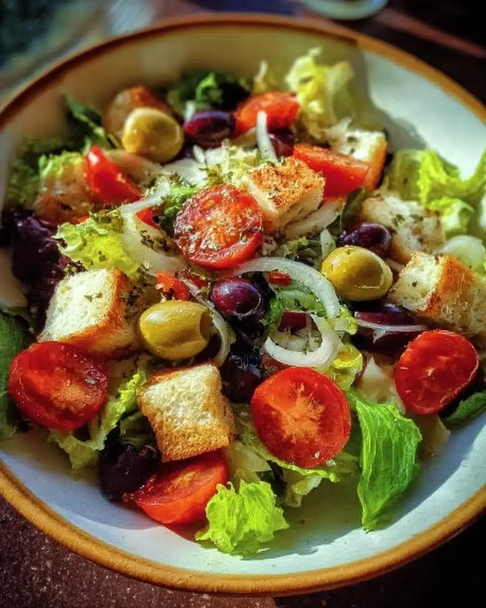 Fresh Olive Garden-inspired salad with vibrant greens and toppings