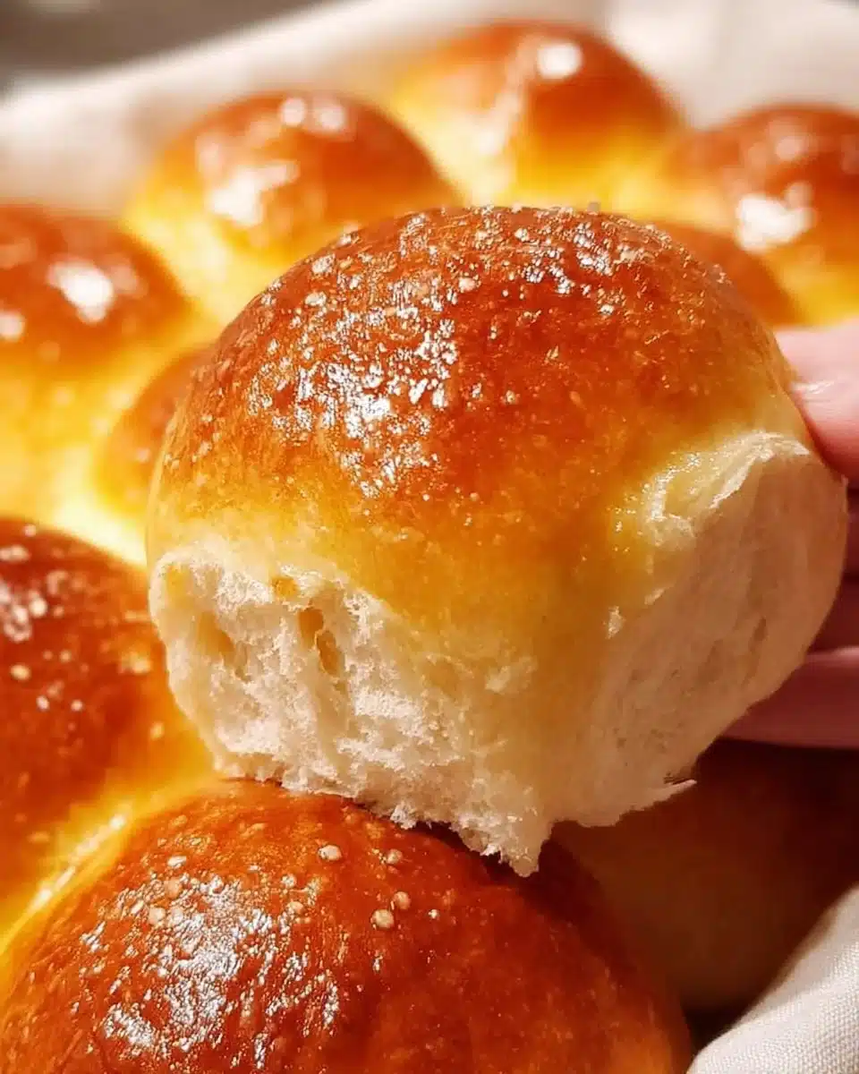 Freshly baked perfect dinner rolls on a wooden table