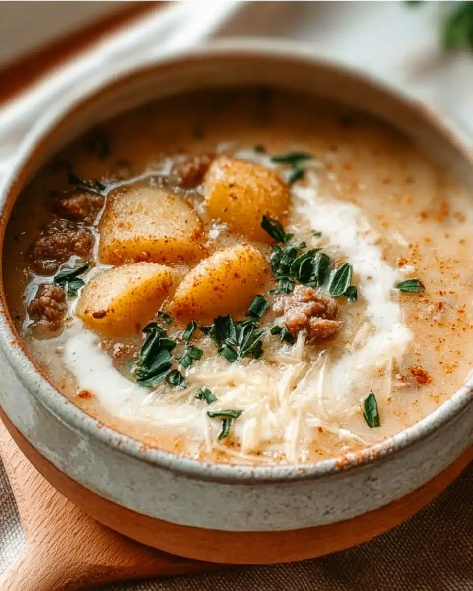 Delicious bowl of creamy potato soup topped with fresh herbs and spices