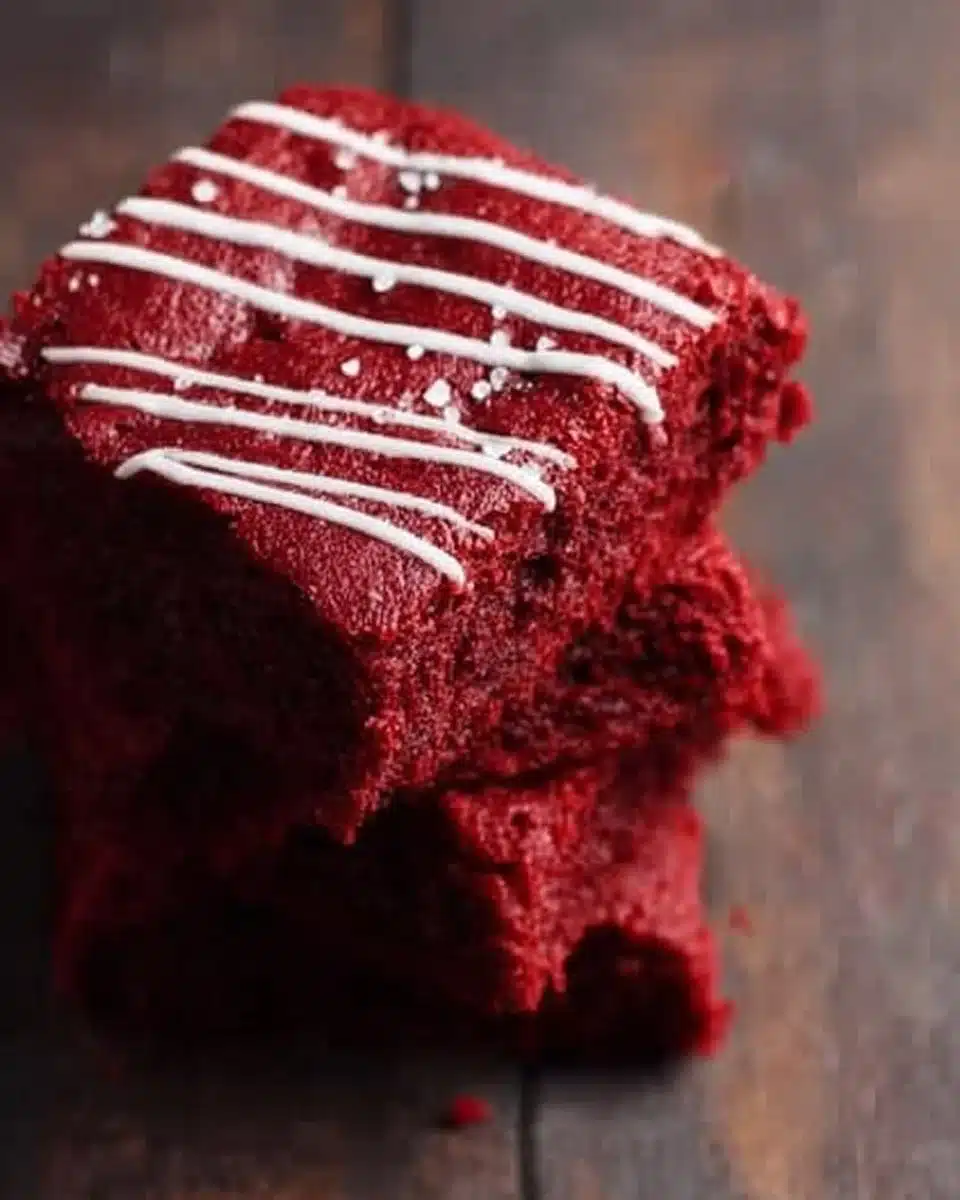 Delicious red velvet brownies topped with cream cheese frosting
