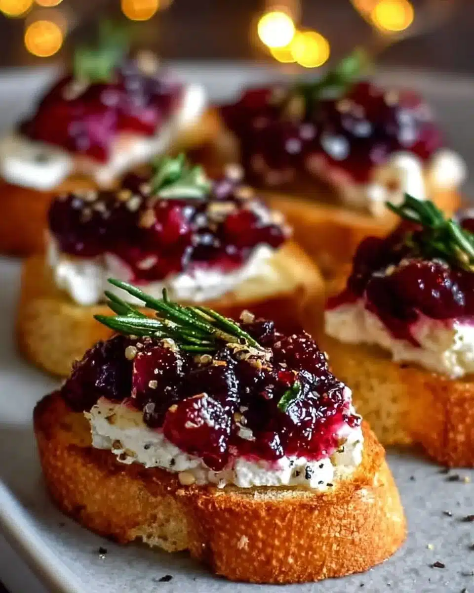 Spiced Cranberry and Goat Cheese Crostinis on a serving platter