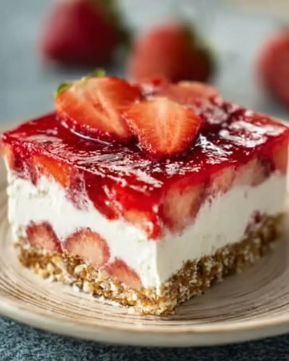 Delicious Strawberry Pretzel Salad with a crunchy pretzel crust and fresh strawberries