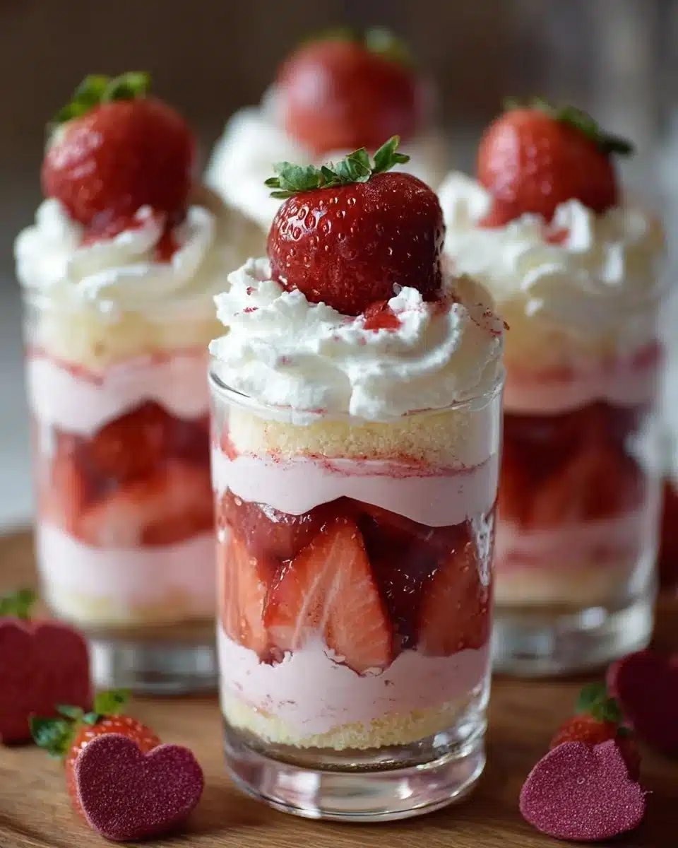 Delicious strawberry shortcake dessert cups with fresh strawberries and whipped cream