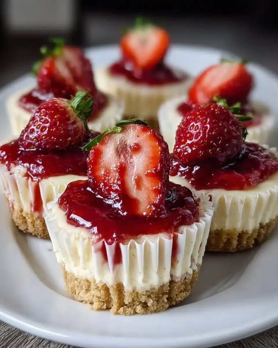 Delicious Strawberry White Chocolate Cheesecake Cups in elegant serving dish