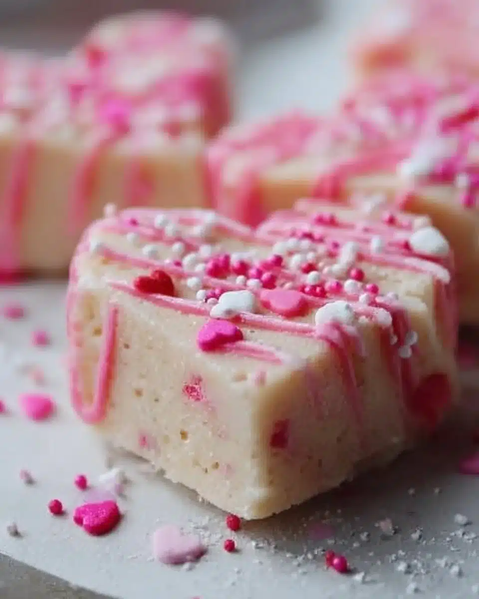 Delicious sugar cookie fudge topped with sprinkles on a plate