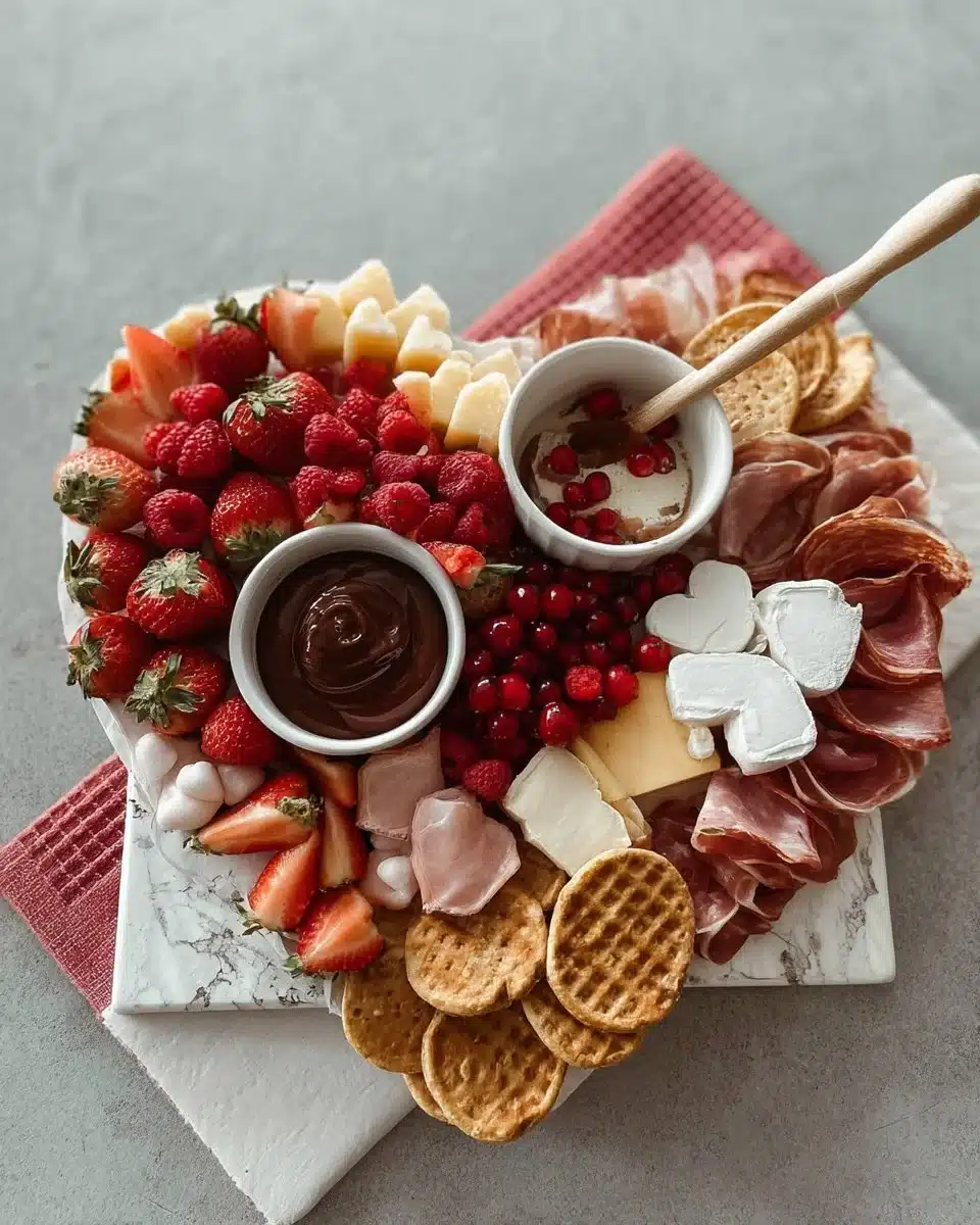 Valentine Charcuterie Platter featuring cheeses, meats, and sweet treats from Walmart