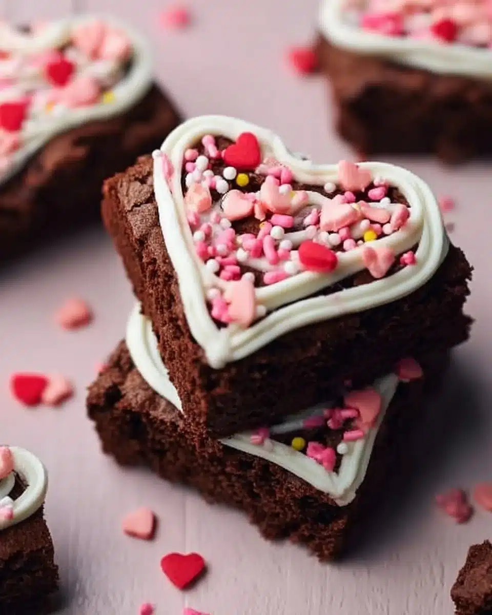 Delicious Valentine's Day brownies topped with colorful frosting