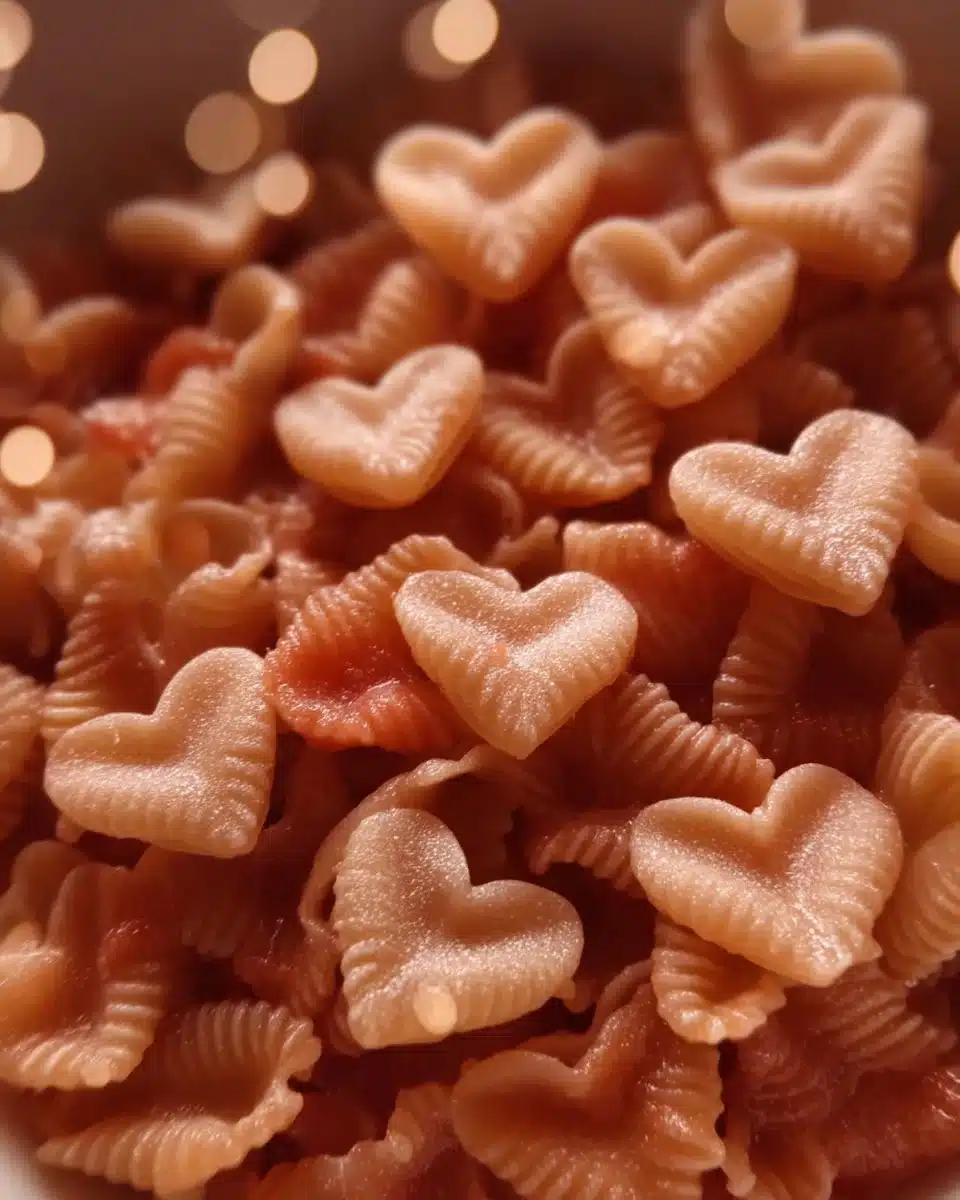 Valentine's Day pasta hearts in a bowl, perfect for a romantic dinner.