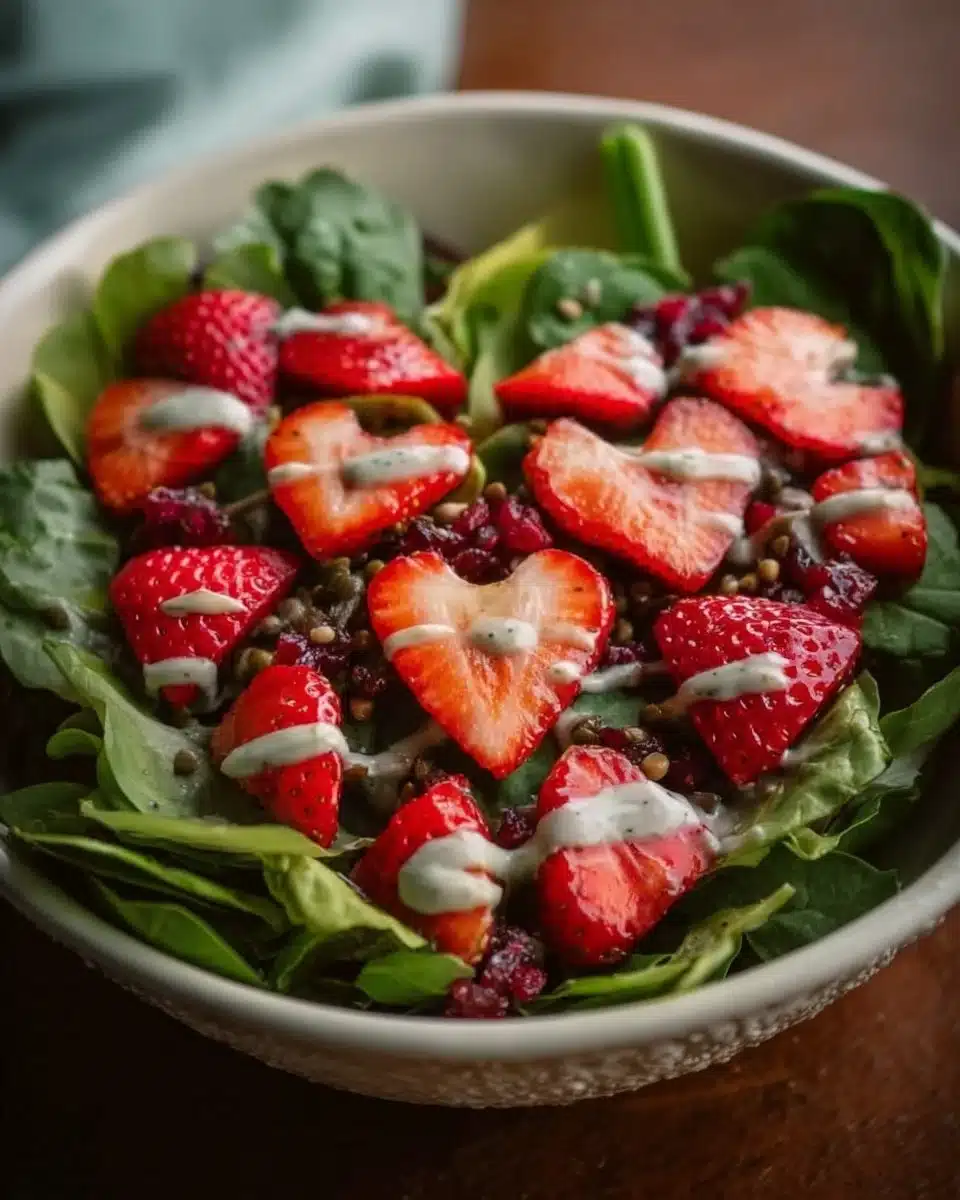 Fresh and colorful Valentine's Day Salad with heart-shaped vegetables.