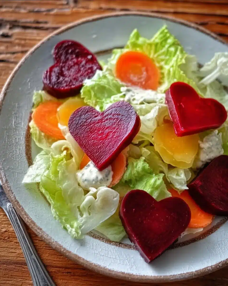 Valentine's Salad with heart-shaped beets for a romantic dinner.