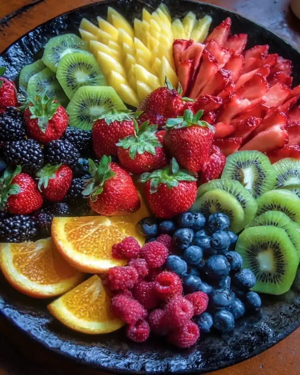 Vibrant fruit platter with a variety of fresh seasonal fruits