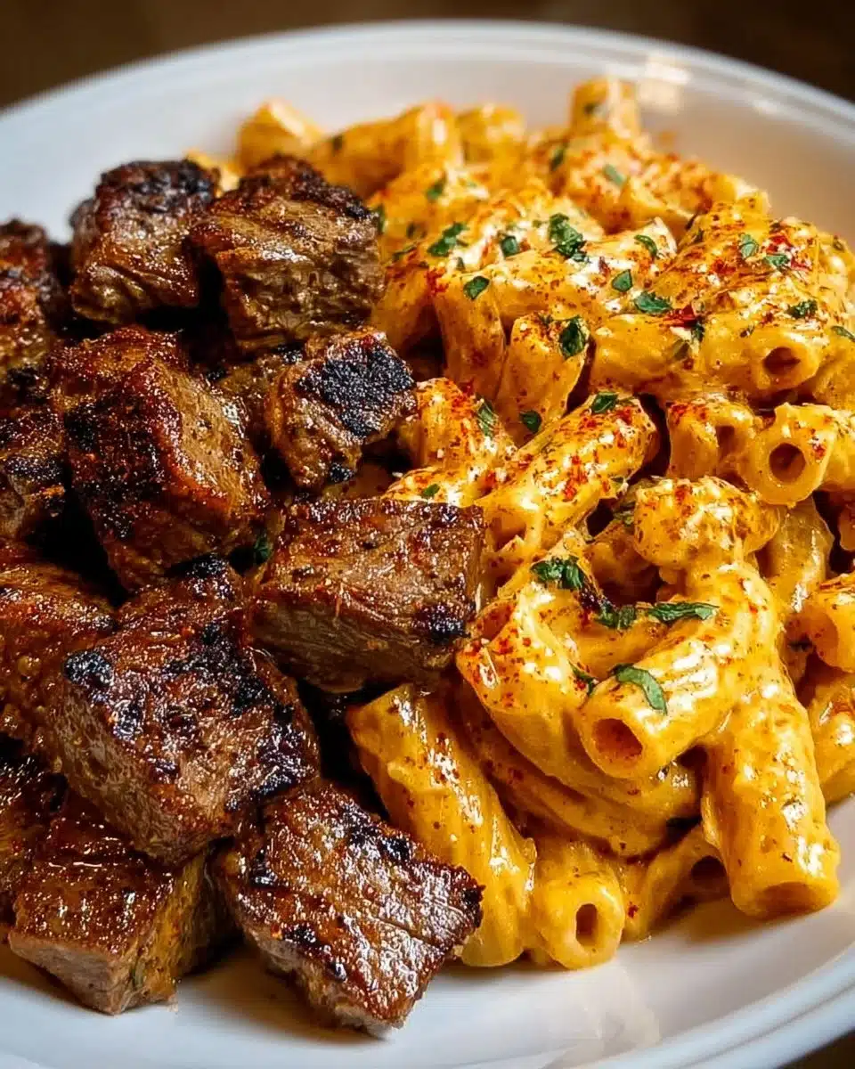 Cajun Steak Tips with Cheesy Rigatoni