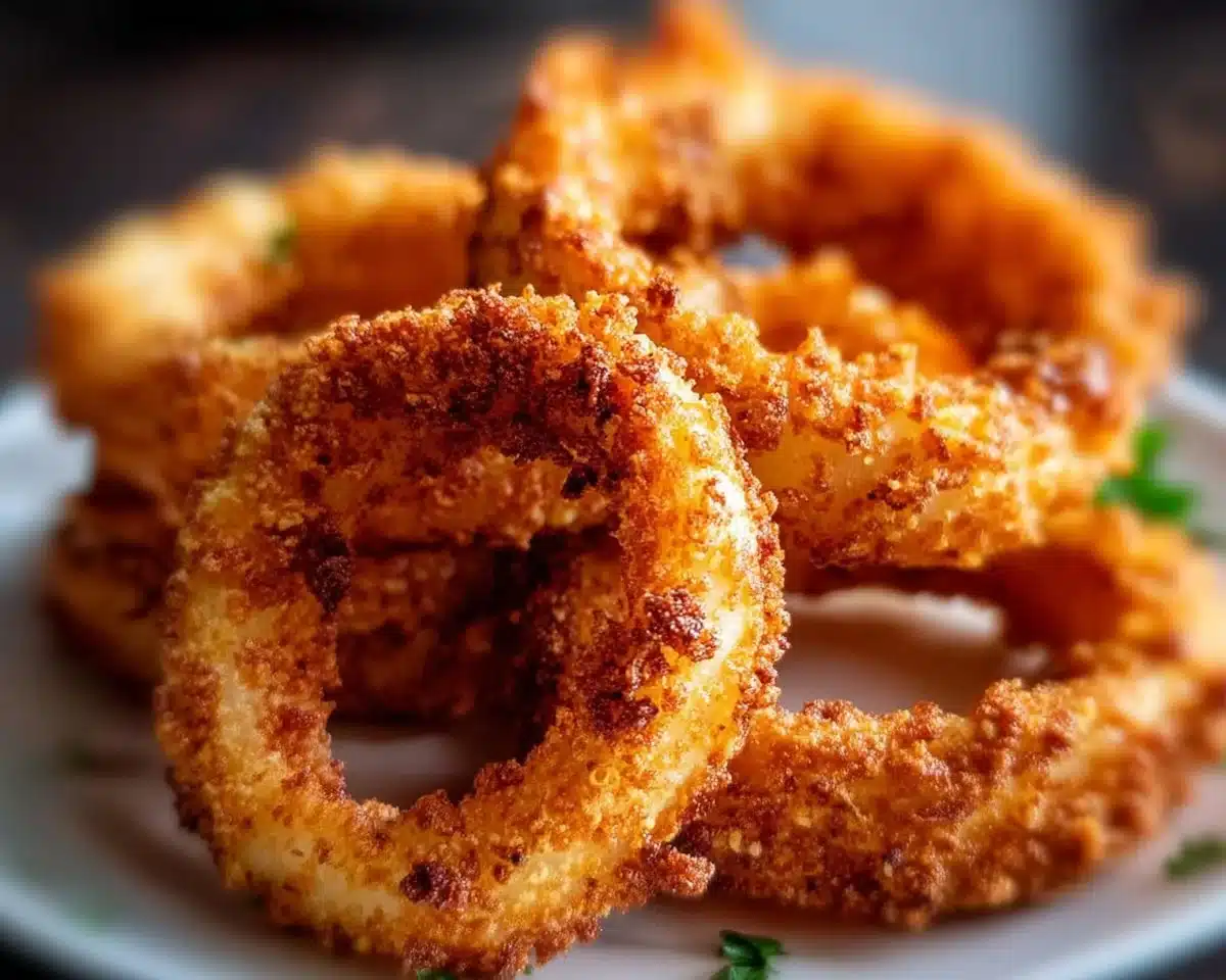 Crispy keto low-carb onion rings served on a plate