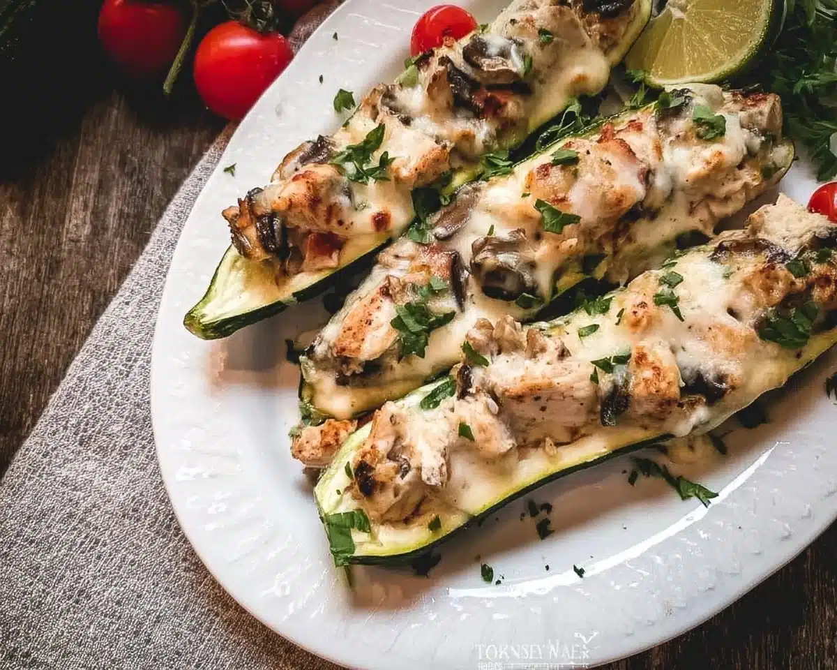 Easy Keto Chicken Alfredo Zucchini Boats