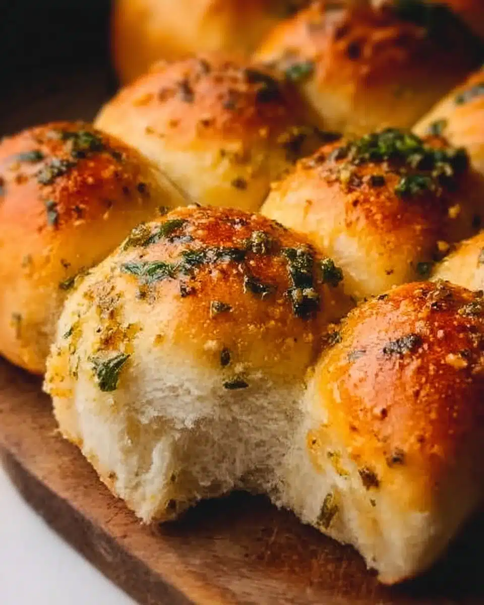Freshly baked garlic bread rolls with a golden brown crust