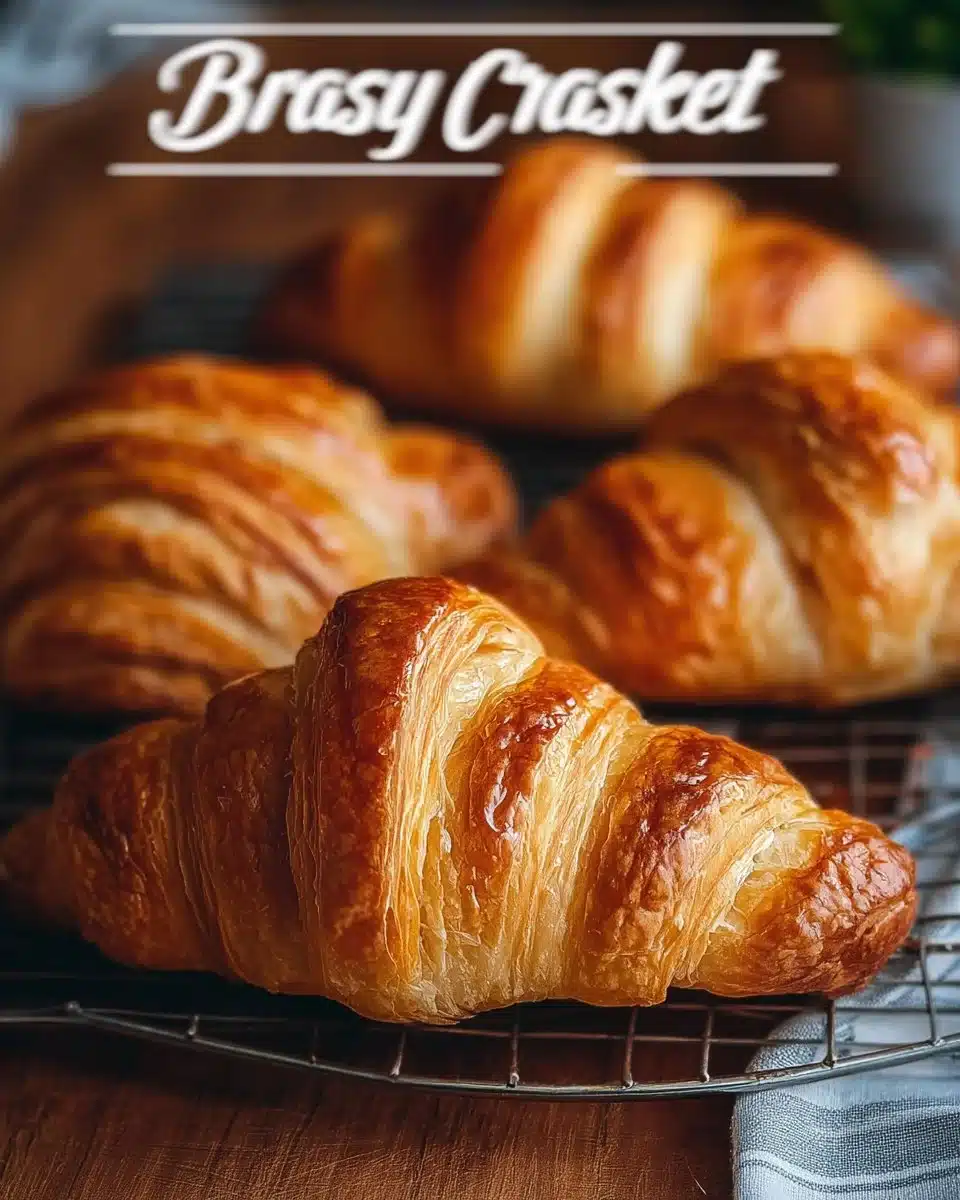 Freshly baked homemade croissants on a wooden table