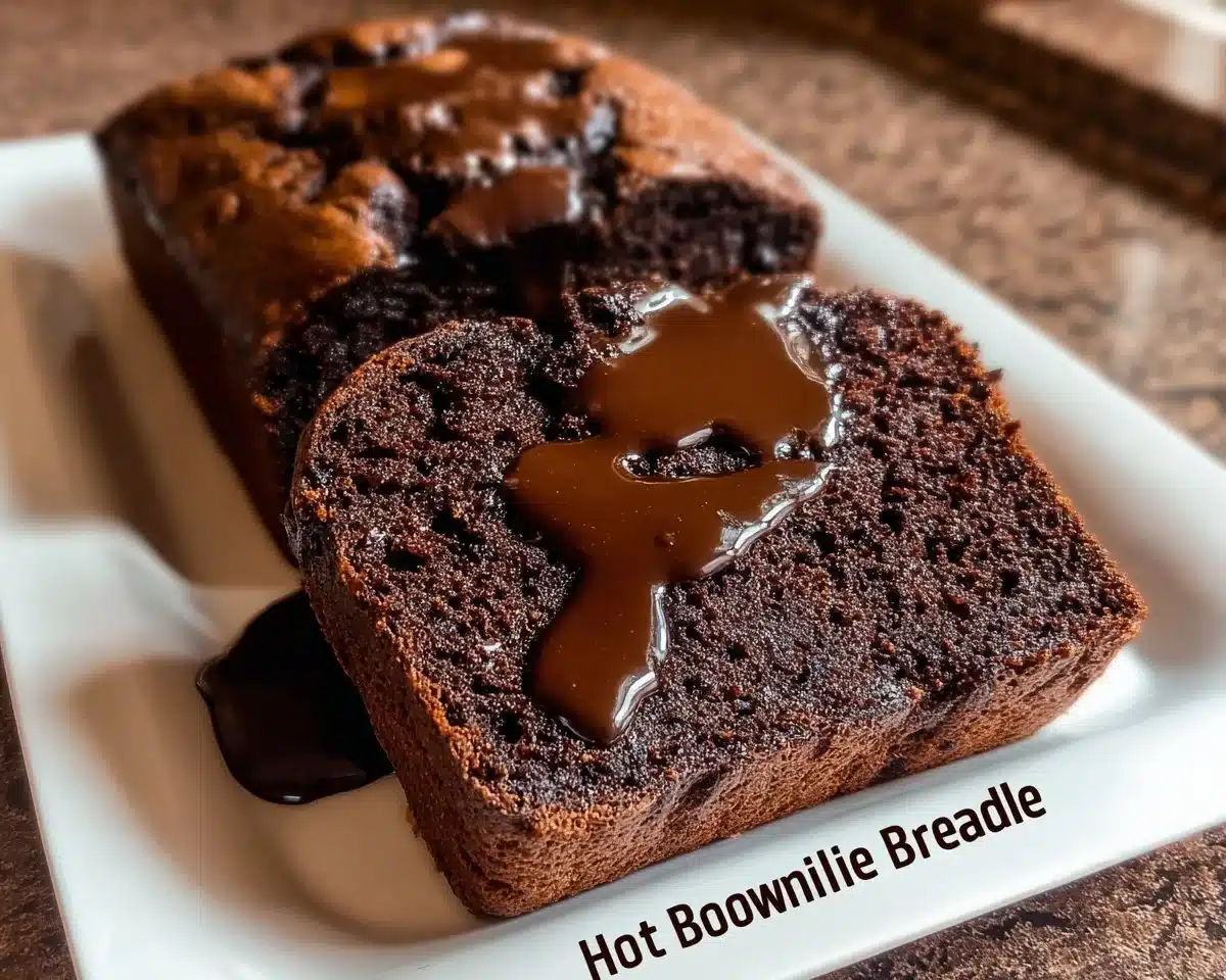 Delicious hot fudge brownie bread topped with rich fudge drizzle.