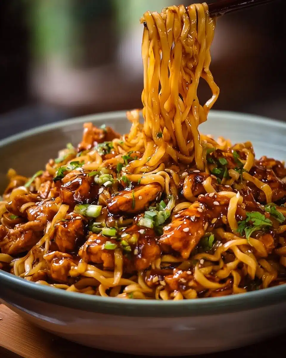 Irresistible Sticky Garlic Chicken Noodles