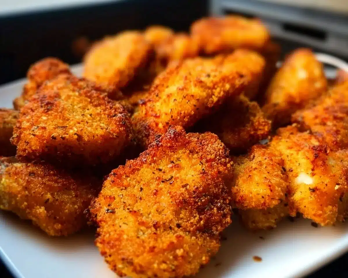 Crispy keto air fryer chicken nuggets on a plate