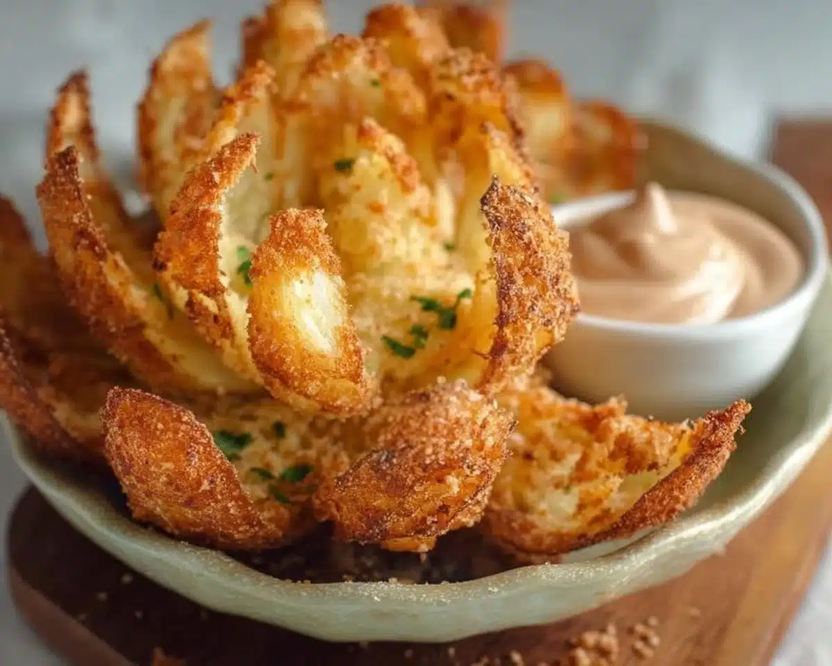 Delicious Keto Blooming Onion served with dipping sauce