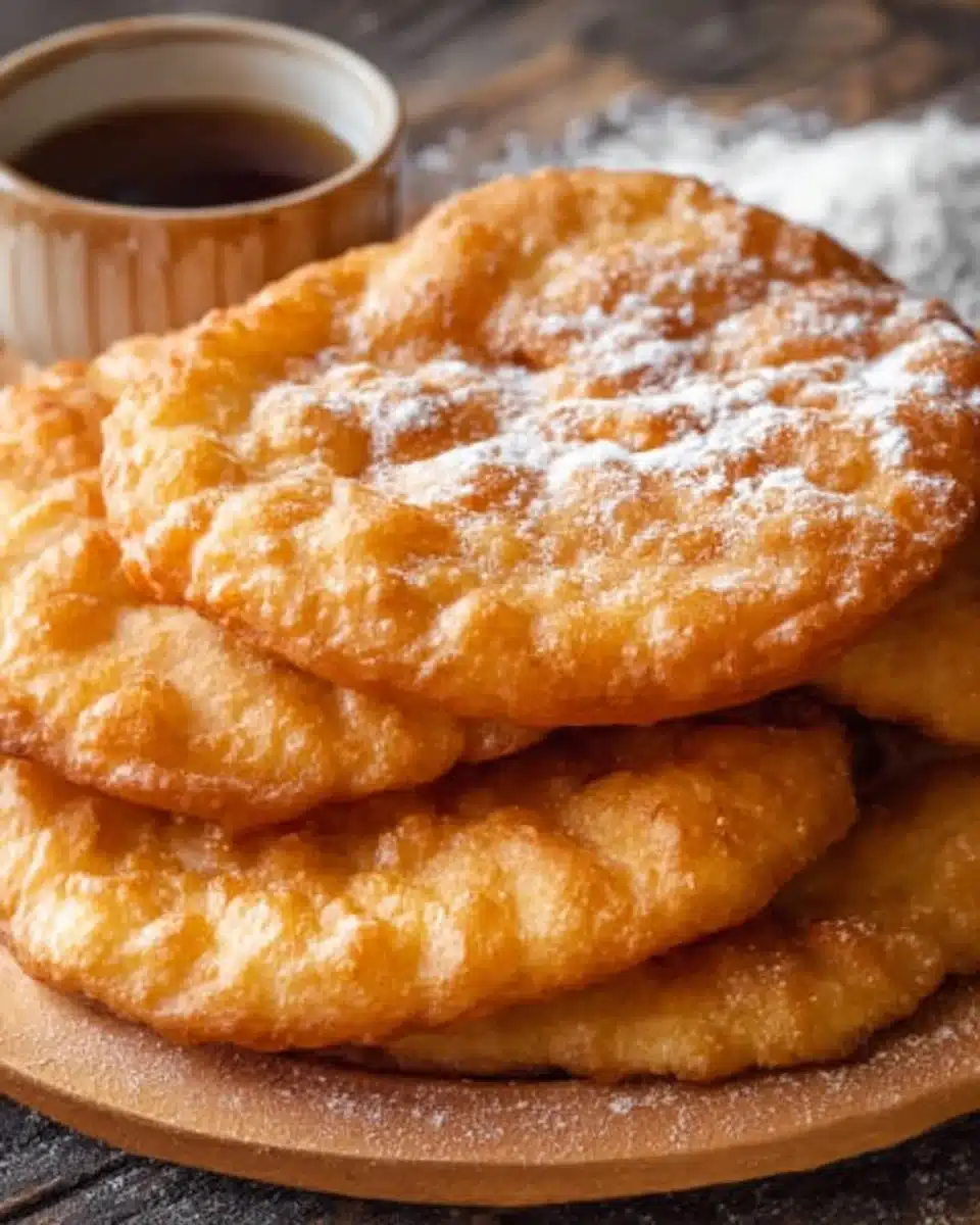 Plate of freshly made Navajo fry bread served with toppings.