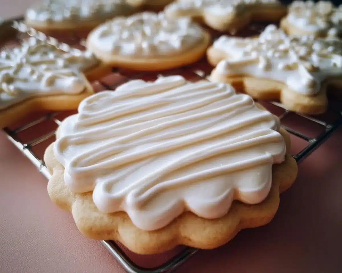 Colorful sugar cookie icing decoration on freshly baked cookies