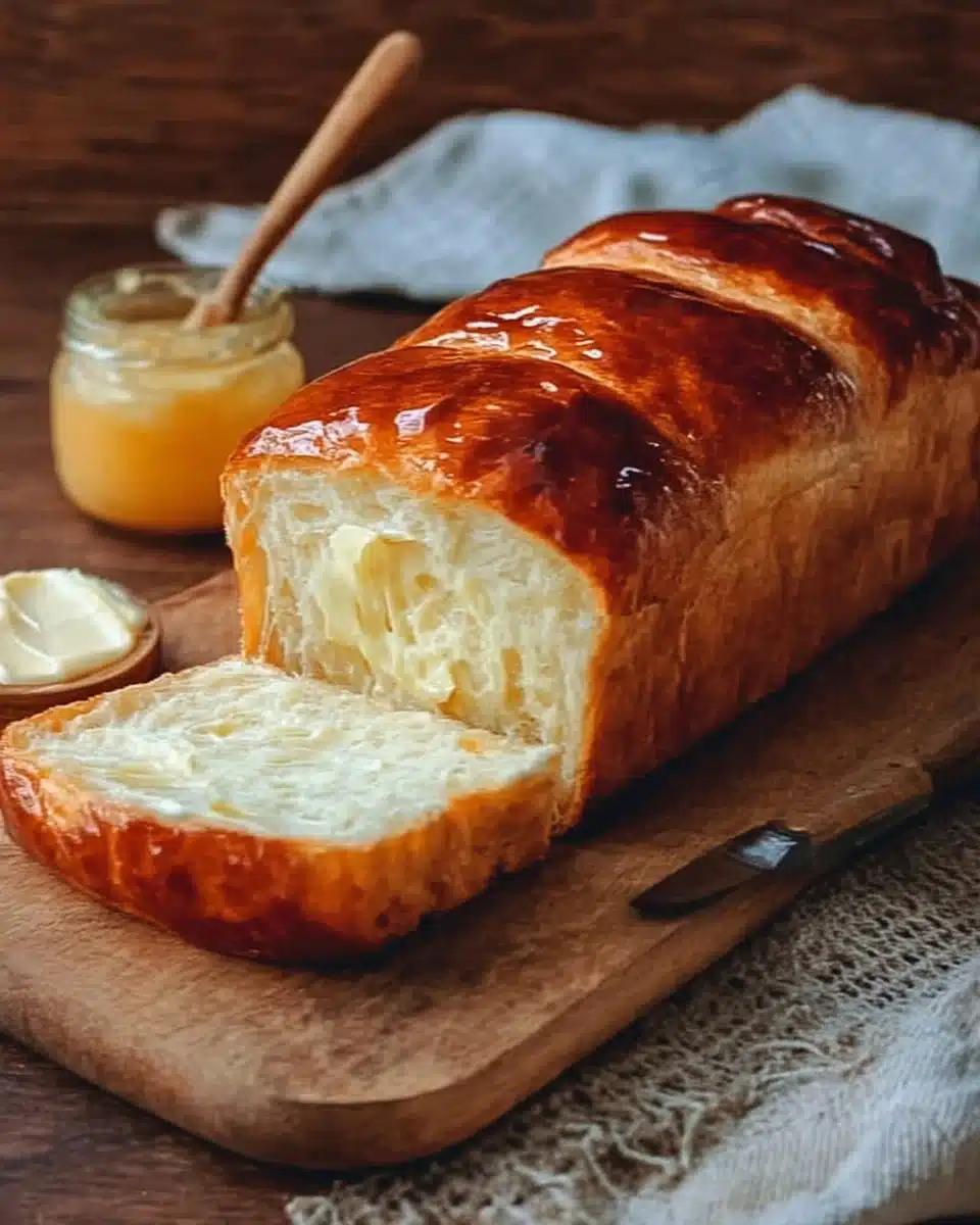 Freshly baked sweet condensed milk bread on a cooling rack