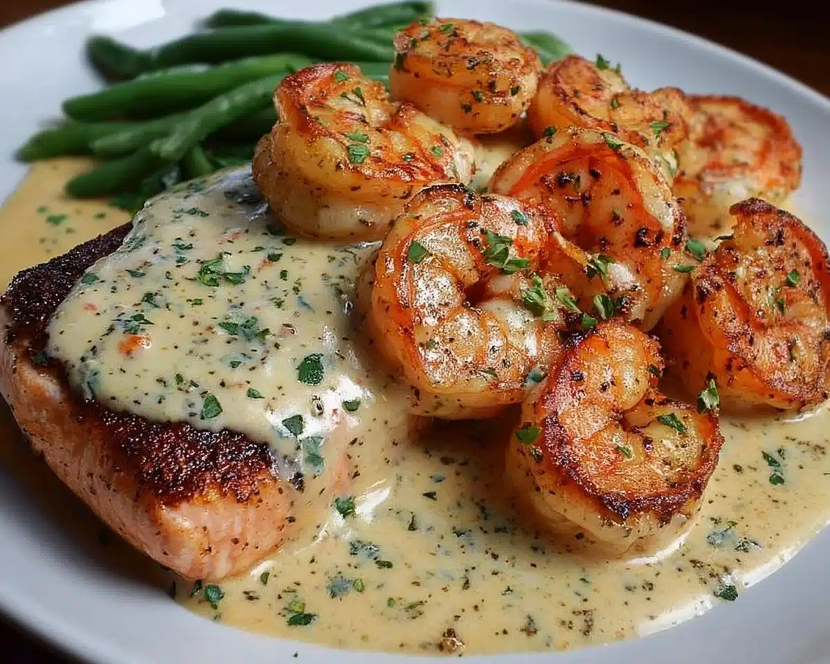 Cajun Shrimp and Salmon with Garlic Cream Sauce