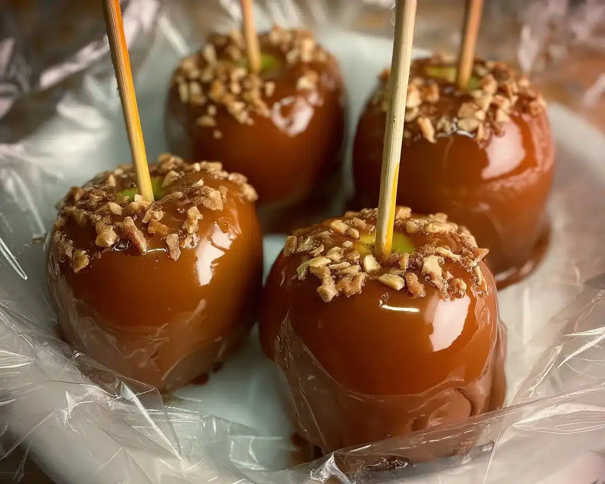 Delicious caramel apples drizzled with rich caramel sauce