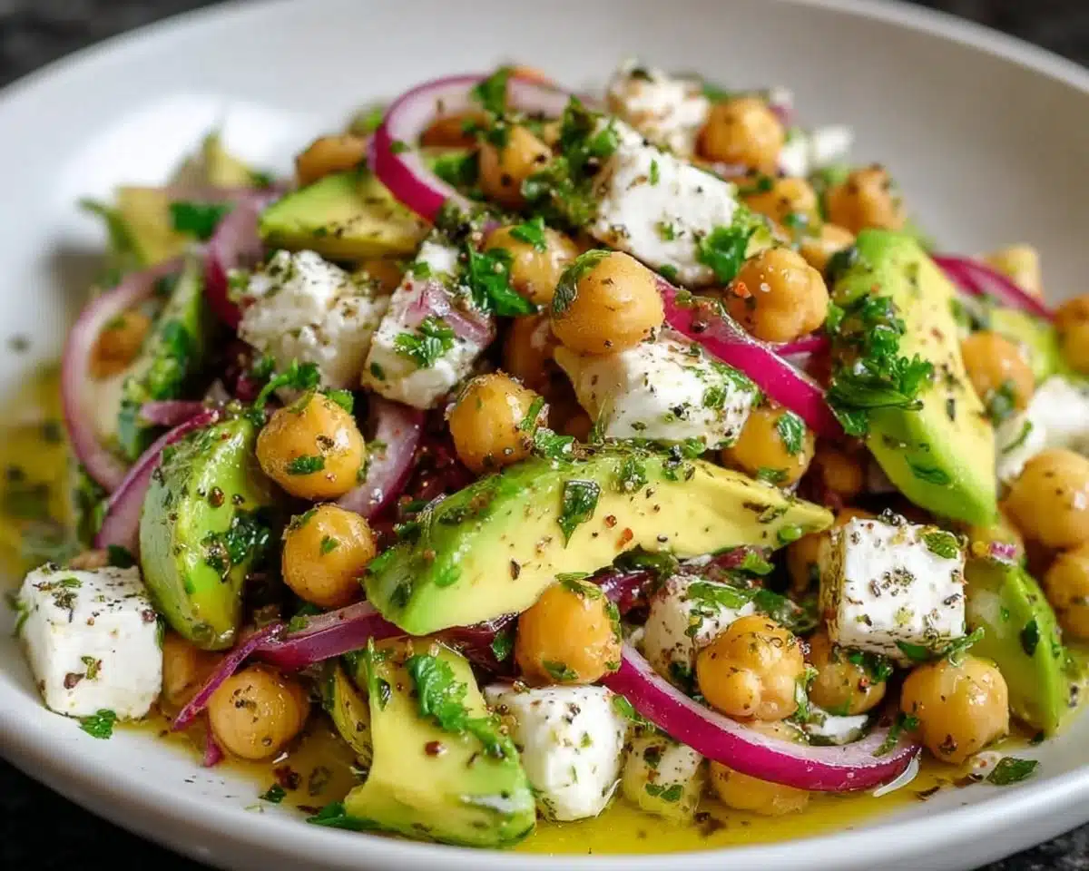 Chickpea Feta Avocado Salad with fresh vegetables