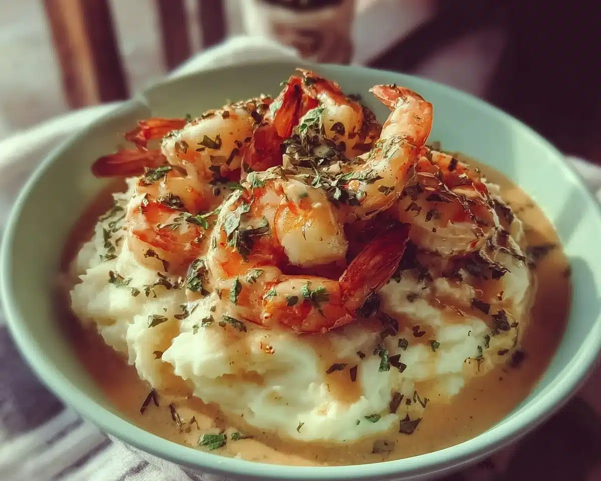 Creamy Garlic Shrimp Over Mashed Potatoes