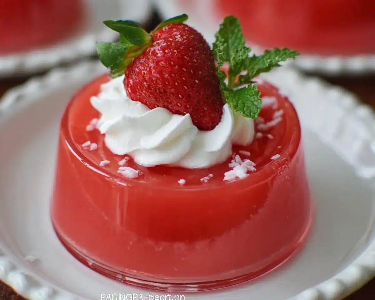 Easy strawberry jello dessert with Greek yogurt in a glass