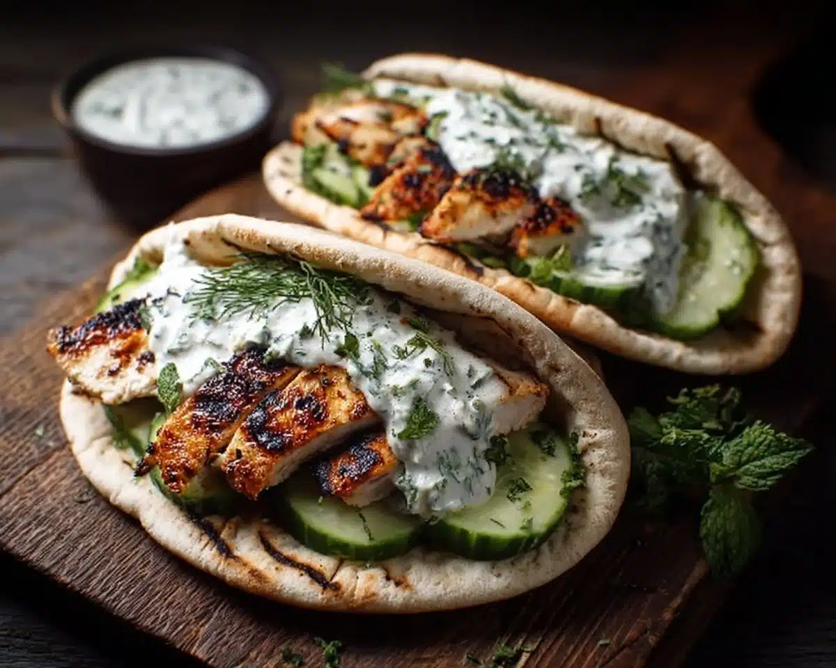 Grilled Chicken Gyros with Cucumber Tzatziki Sauce