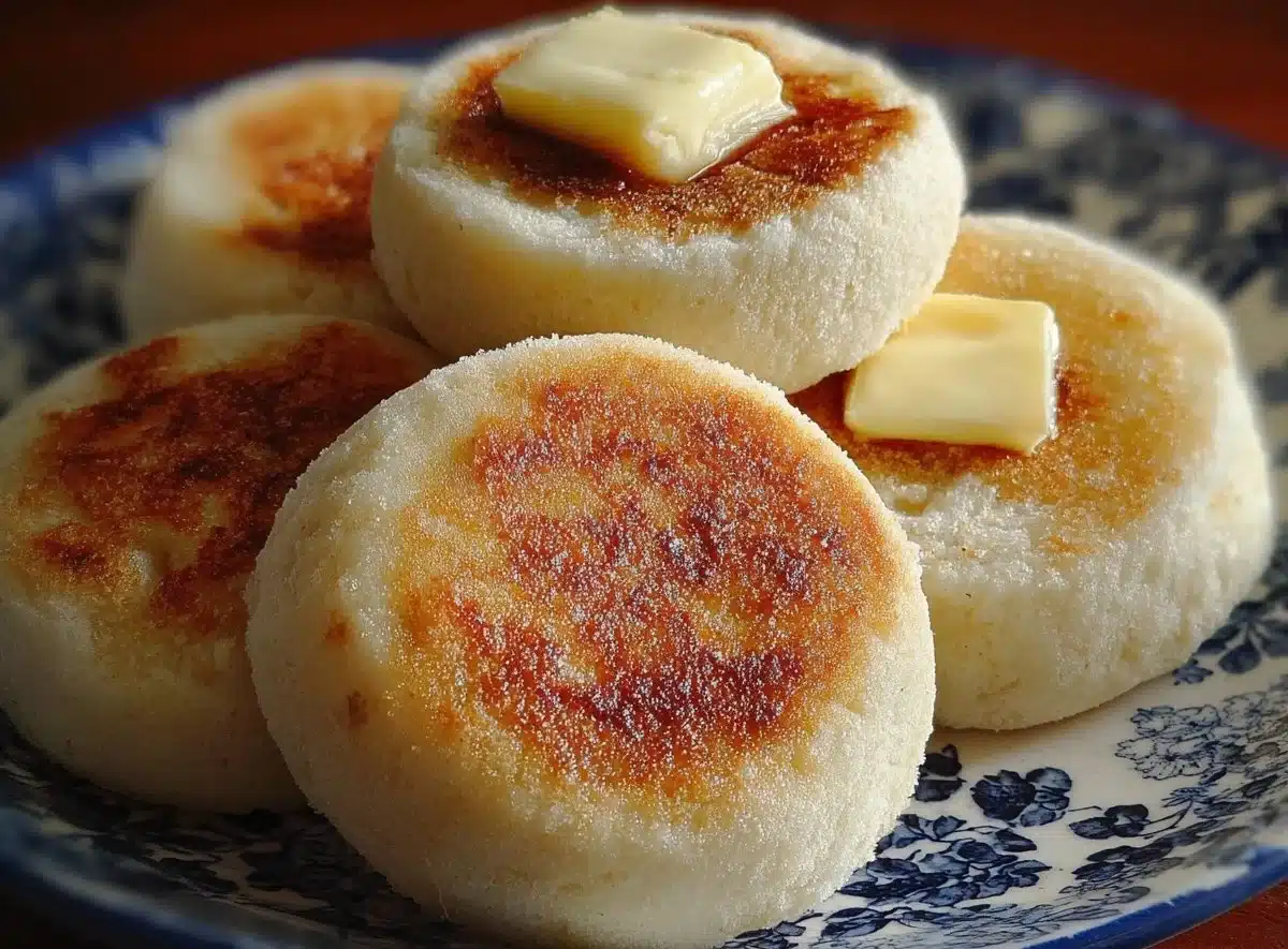 Homemade English muffins fresh out of the oven