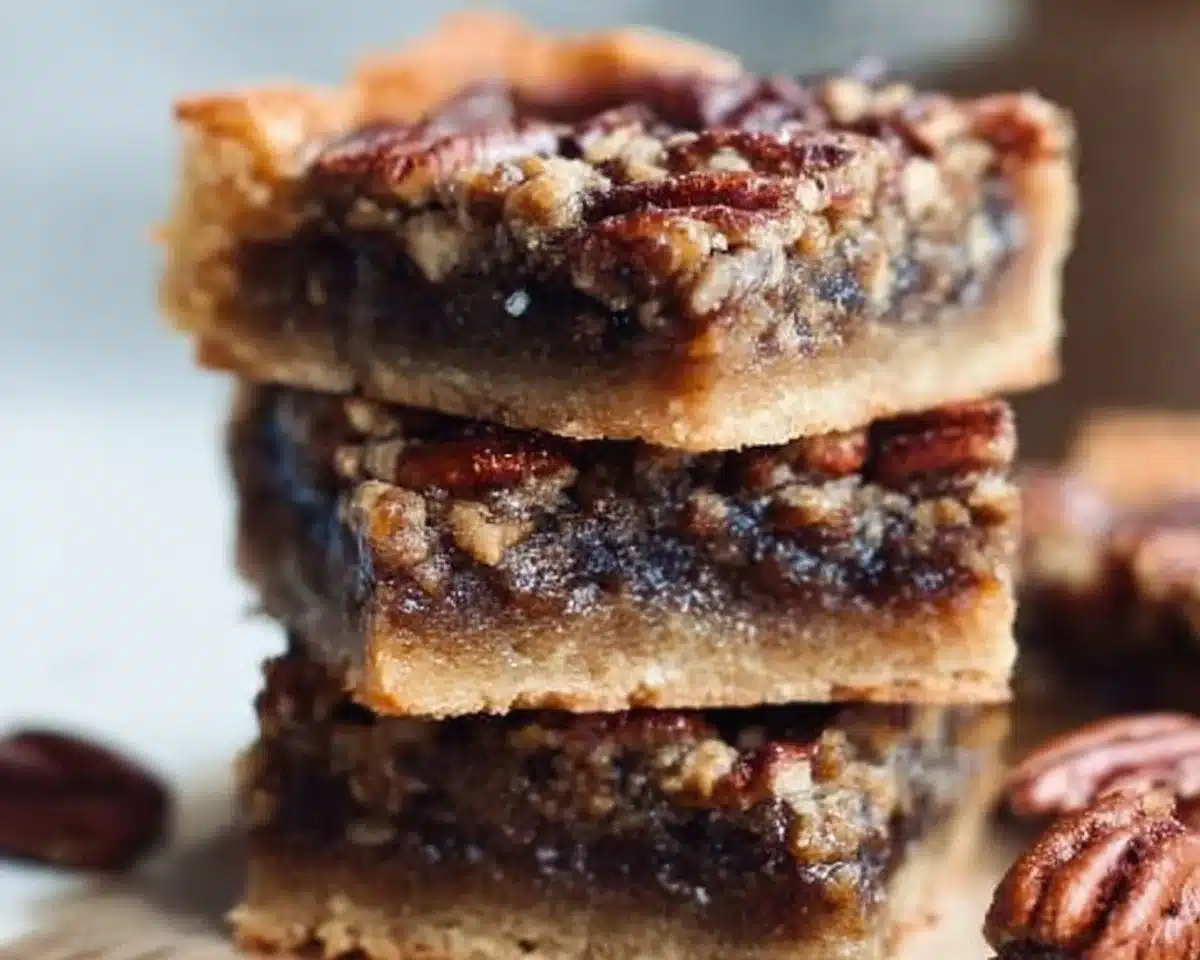 Keto pecan pie bars served on a plate with a fork, low-carb dessert