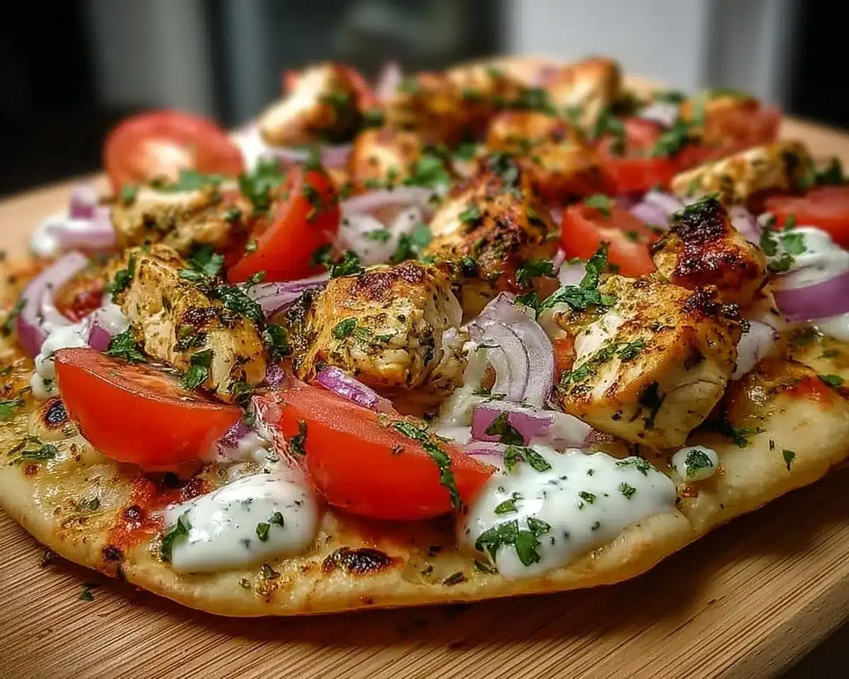 Mediterranean Chicken Naan Pizza