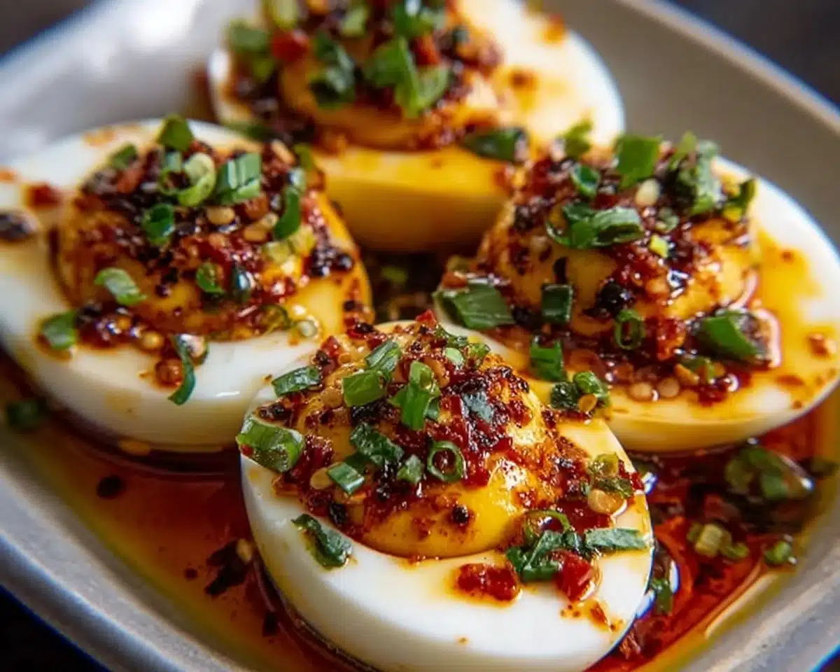 Spicy Chili Garlic Deviled Eggs