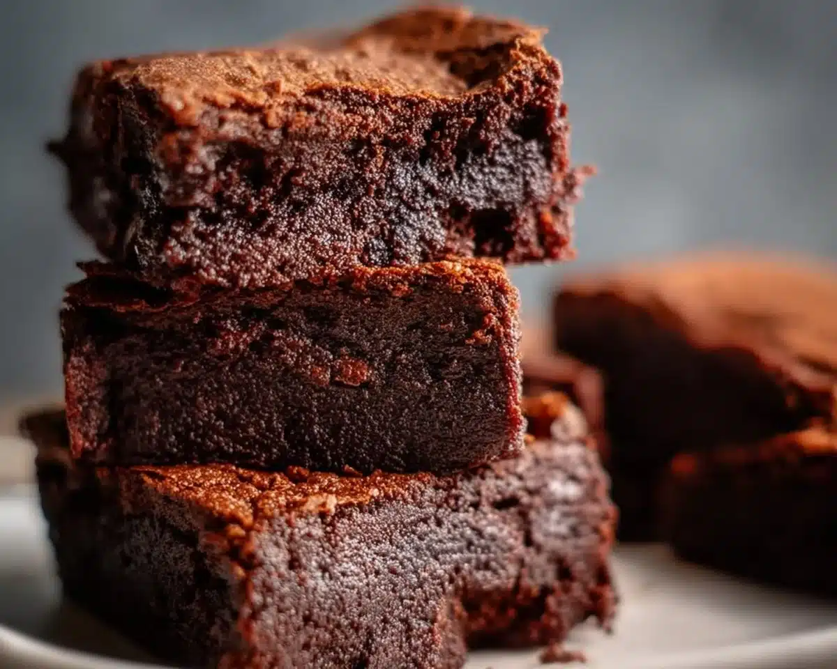 Delicious homemade sweet potato brownies on a plate with chocolate drizzle.