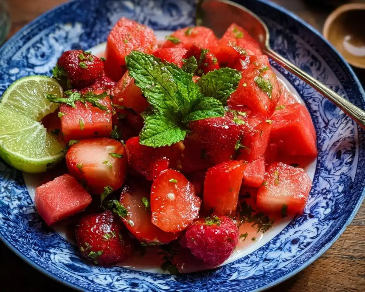 Watermelon Fruit Salad with Lime Mint Dressing