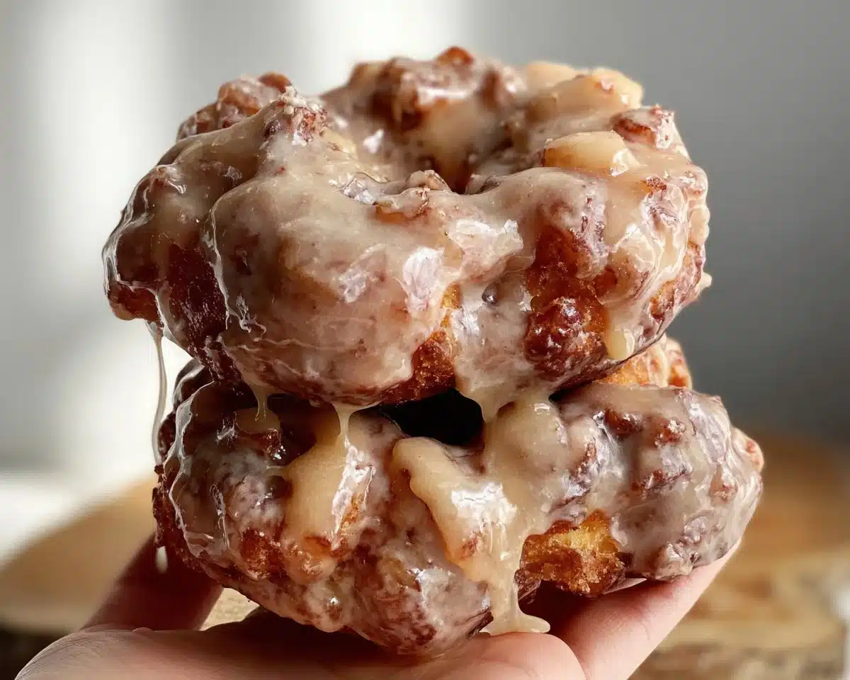 Apple fritter donuts with brown butter maple vanilla bean glaze, delicious and indulgent